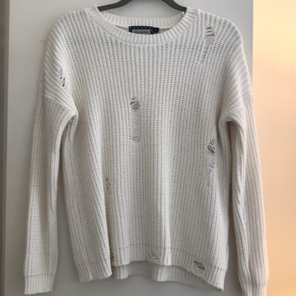Girl In Mind White Distressed Sweater